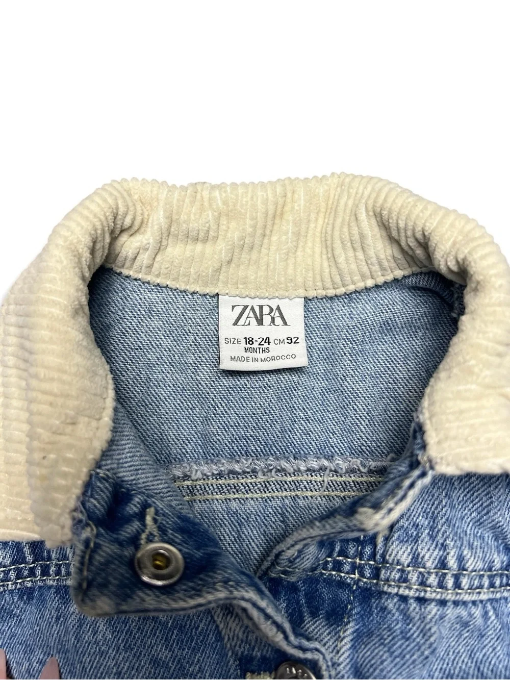 ZARA Baby Rainbow Crochet Back Denim Jacket 18-24M Corduroy Collar